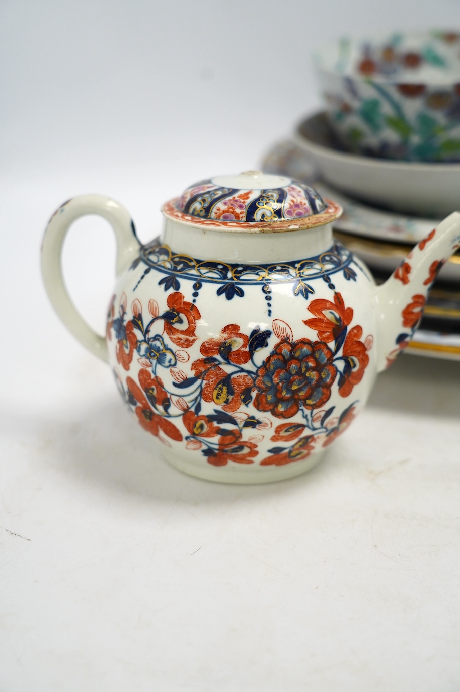 A collection of 18th and 19th century teaware including an early Masons plate, 24cm diameter. Condition - varies